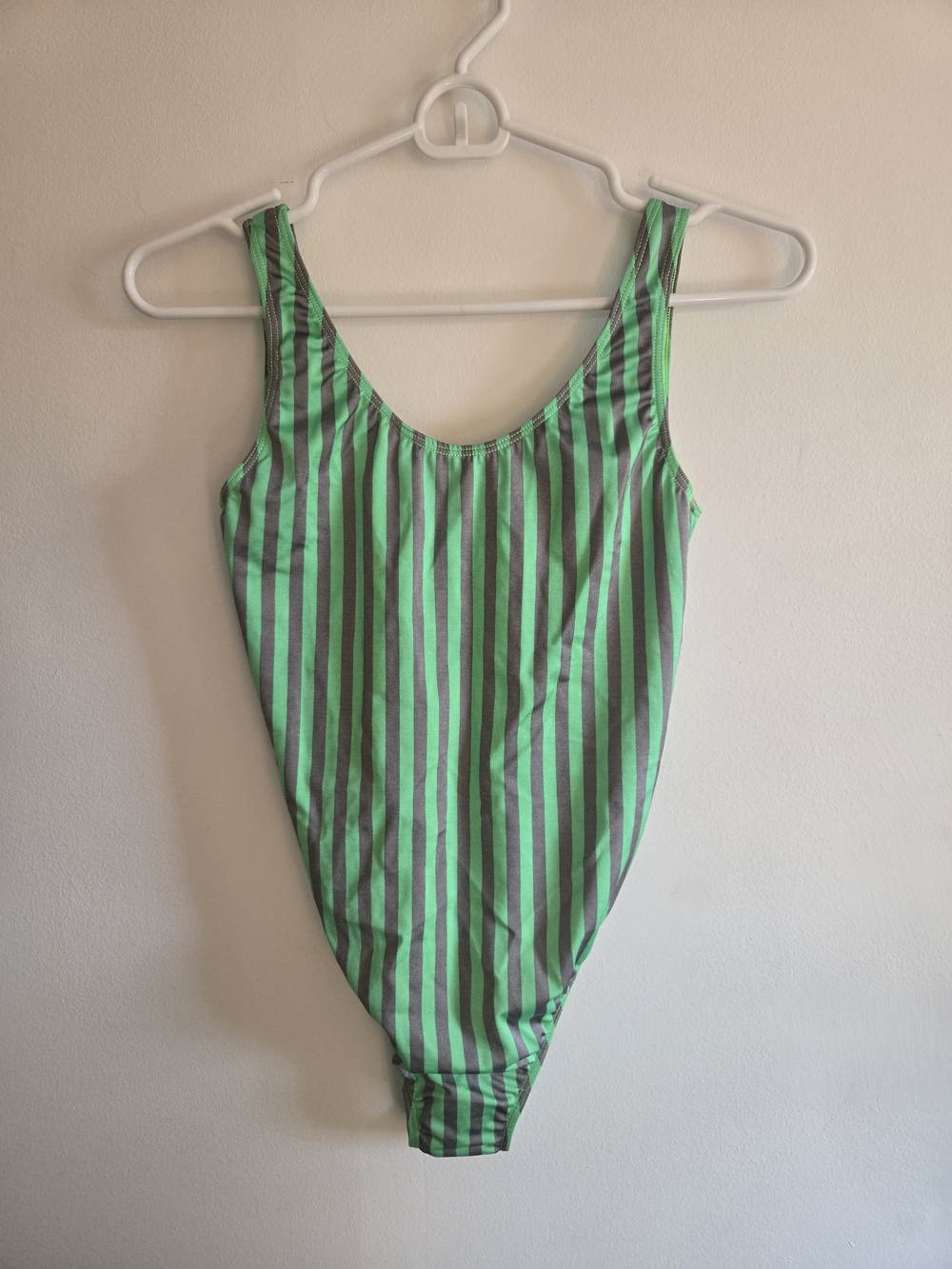 American Apparel Malibu One Piece Swimsuit In Green And Grey Stripe